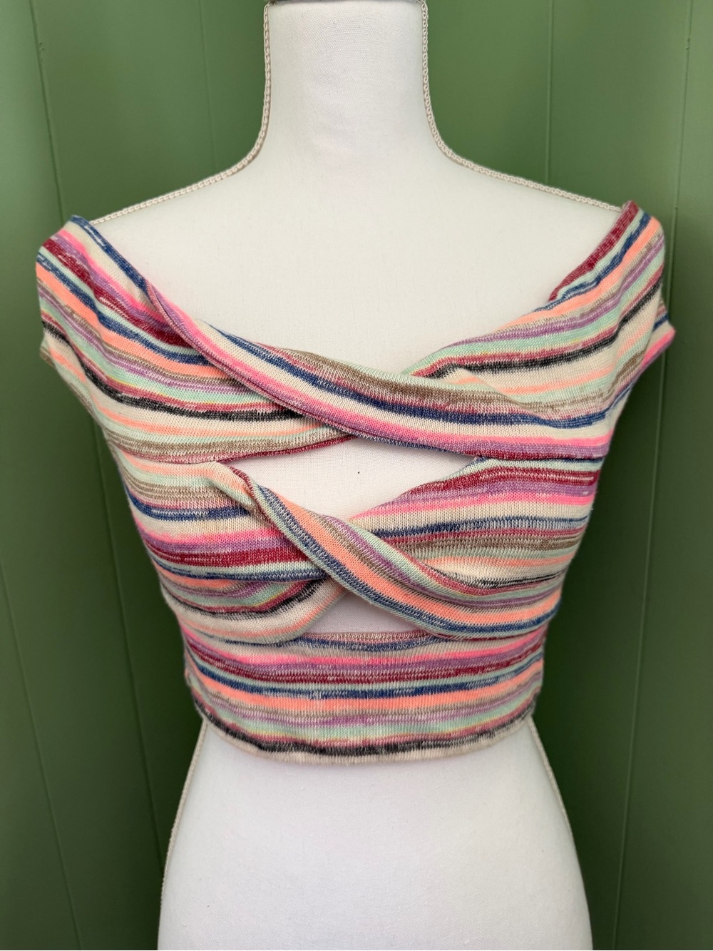 Kimchi Blue Multicolor Pastel Stripe Twist-Front Crop Top